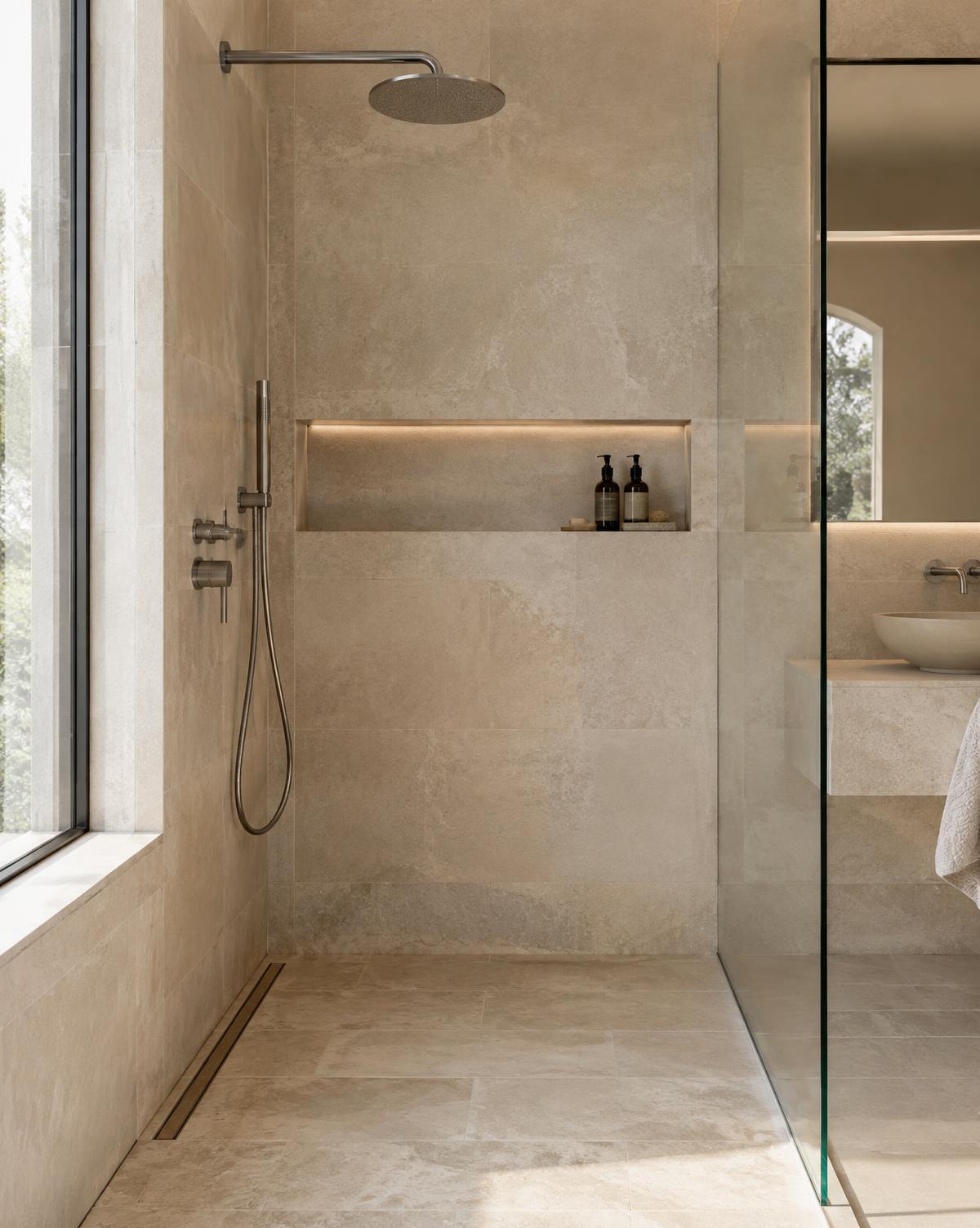 Illustratieve moderne sanitaire installatie in een inloopdouche